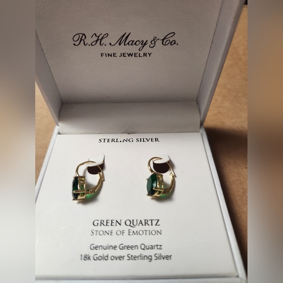 MACY'S, GENUINE GREEN QUARTZ EARRINGS, STONE OF EMOTION, MACY'S FINEST - Picture 2 of 6